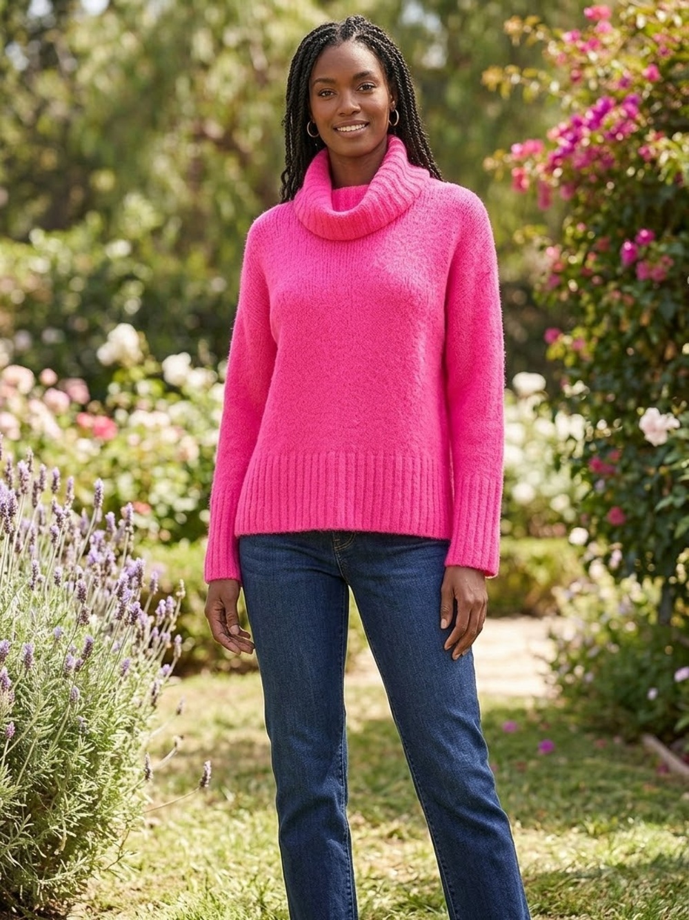 Gianni Bini Hot Pink Plush Turtleneck Sweater